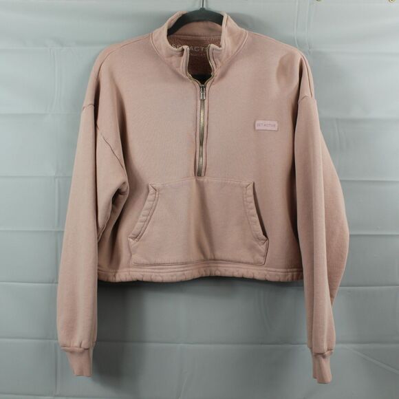 Set Active Sweatshirt Womens Small Half Zip Pullover Light Pink Cropped Gym Yoga - Picture 1 of 11